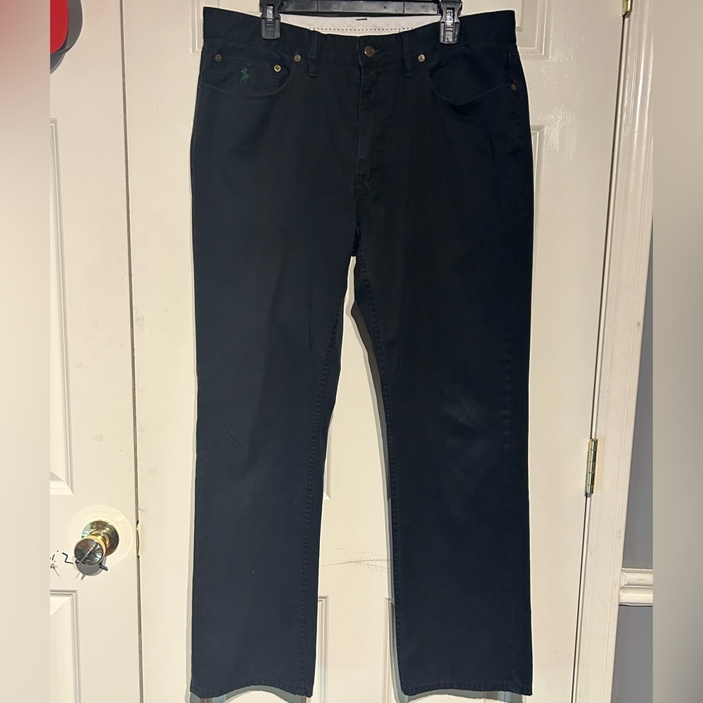 Polo Ralph Lauren 5 Pocket Dungarees Mens 36x32 Black Chino Logo Cotton Twill